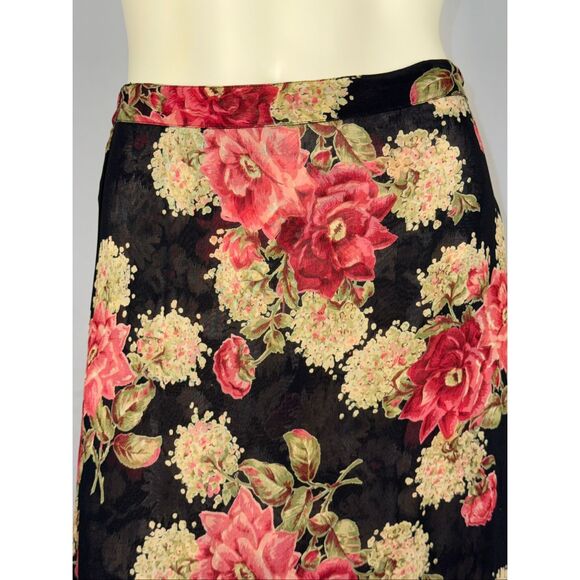 Vintage Y2K Reversible Floral Midi Skirt – Rose Print Black Red + Gray Pink Abst - Picture 3 of 16